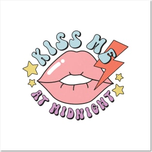 Kiss me at midnight Retro Lip New Years Eve Gift Posters and Art